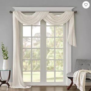 Madison Park Harper Solid Crushed Sheer 144-Inch Scarf Window Valance in White
